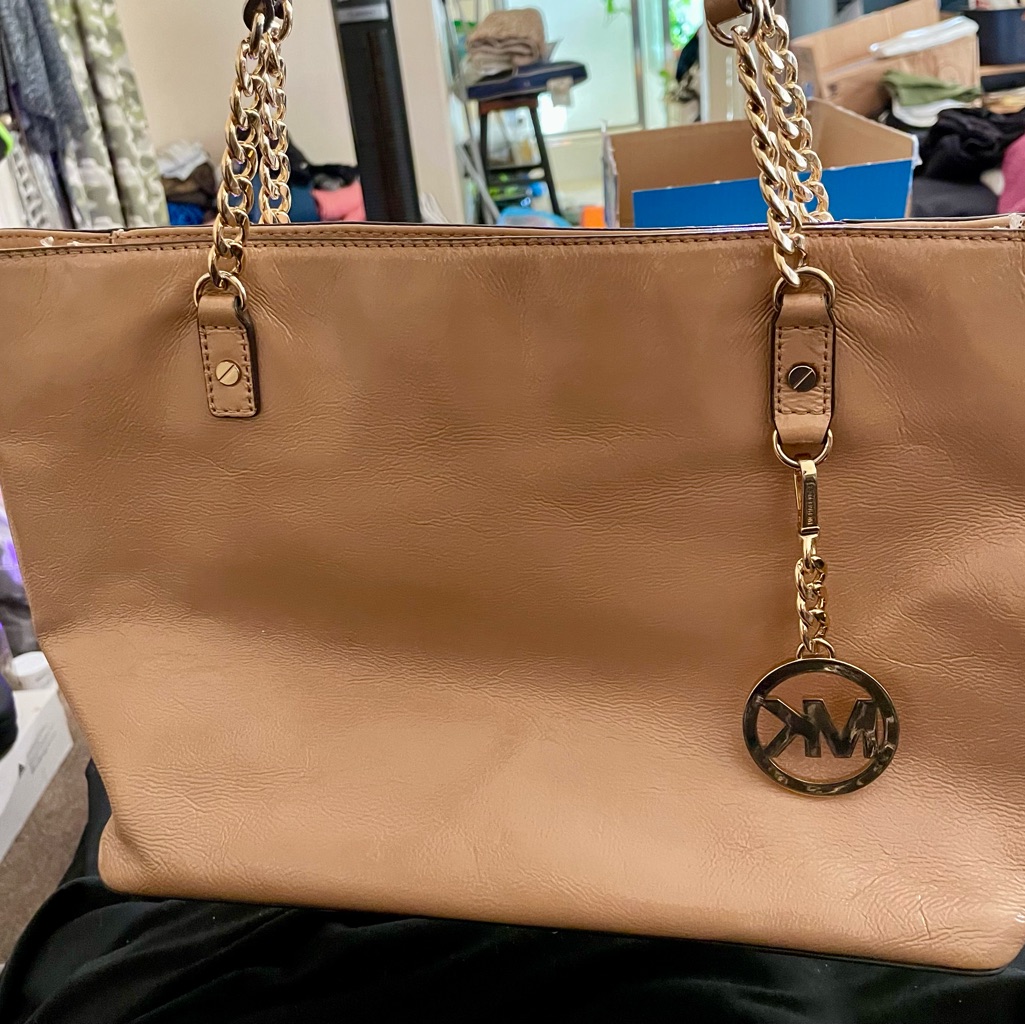 Mk Tan Patent Leather Bag With Some Wear On Handle